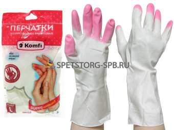 Перчатки хозяйственные ПВХ 71г вес пары, 8 степень прочности, усиленные пальцы, L 2шт. Komfi    (12)  (72)                   125 877
