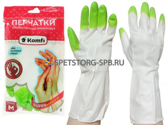 Перчатки хозяйственные ПВХ 71г вес пары, 8 степень прочности, усиленные пальцы, М 2шт. Komfi     (12)  (72)                   125 876