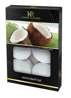 Свеча чайная малая ароматизированная кокосовый рай 6шт. в т.упаковке   (12)        202794
