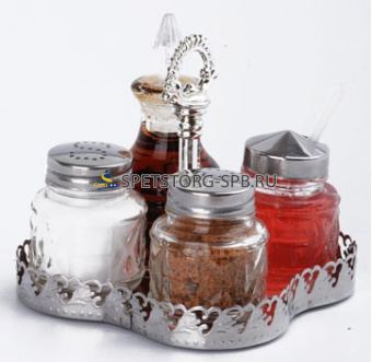 Набор для специй  4 предмета (соль, перец, горчица, масло 40 мл.)     (48)     4102-BF/A