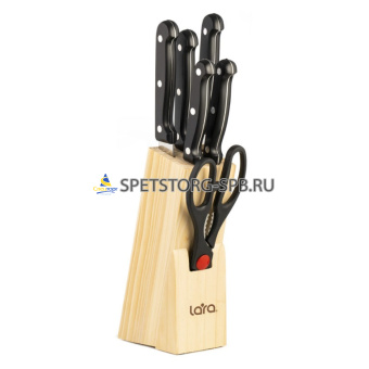 Набор ножей 7пр. LARA (дерев.подставка + 5 ножей + ножницы), нерж., п/уп     (1)     LR05-53