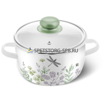 * Hitt Botanica Кастрюля эмалированная со стеклянной крышкой белая H-BO153, 3,5 л (4)     (6)     С-4213САП2/4ДТ