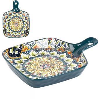 Блюдо с ручкой "Arabesque" (зеленый) 22,5*16*3,5см, фрф   (9) (36)     0860016