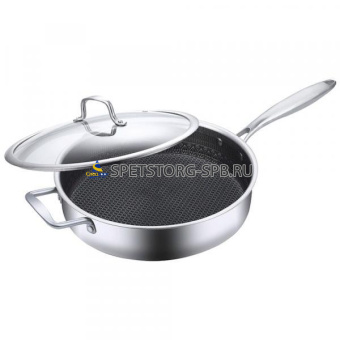 Сотейник с крышкой d24*6 см высококачественная нержавеющая сталь, инновационное антипригарное покрытие с защитной сеткой, индукц.дно   (1)  Z-90234