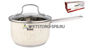 Ковш "Стефани" 2,0л нерж. сталь со стекл. кр., 16*10,5см, цвет: кремовый гранит,  ИНДУКЦИЯ   (1)     R-10/109в