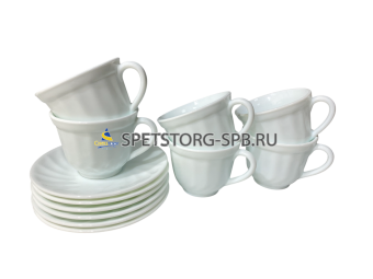 Набор PARS OPAL Tidal Classic 12 пр  (6 чашек 200мл + 6 блюдец 14 см) опаловое стекло     POT270W/POT140W