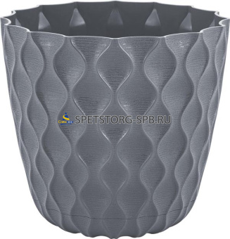 Горшок д/цветов "Wave" 0,65л d-115мм с дренажной сеткой и съемным поддоном, вулканический серый     (12)     IG650010026