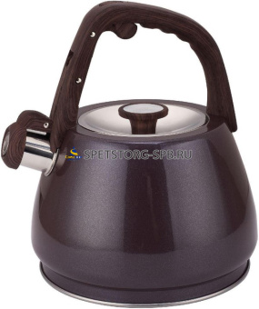 Чайник 3,0л со свистком, нерж., капсул. индукц. дно, курковый механизм, фикс.бакелитовая ручка с покр. soft-touch «под дерево» ZEIDAN  (1)   Z-4555 