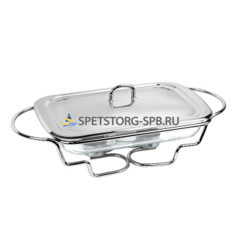 Мармит 2,0л стеклянный LARA 46,5см, 2 свечи, жаропрочное стекло, сталь крышка     (1)      LR12-15