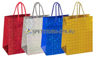 Пакет подарочный бумажный ГОЛОГРАФИЯ 17,8*22,9*9,8см (М) уп. 12 шт.     (12)     1423 М098/М015