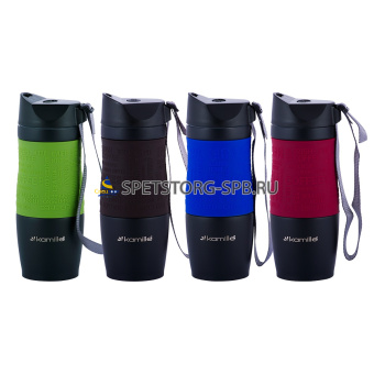 Термос-кружка 380мл нерж. с TPR-вставкой и ремешком, в ассорт.     (24)     2052A