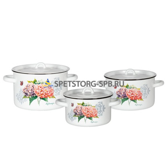 Набор № 33  "РОЗОВАЯ ГОРТЕНЗИЯ" белоснеж. (кастр. цил. 1,5л; 3л; 4,5л)     (1) (45)     1с33