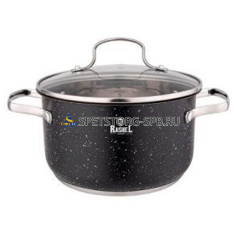 Кастрюля Стефания" 4,7л из нерж. ст. со стекл. кр., 22х12,5см , цвет: чёрный гранит ИНДУКЦИЯ    R-407v