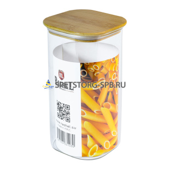 Банка квадратная для сыпучих продуктов 1600мл, стекло, бамбук   (1)     R-75/1600
