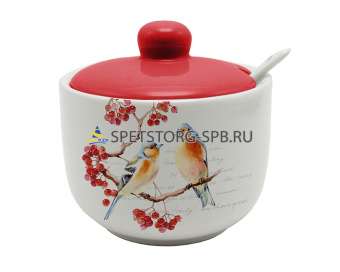 Сахарница PRIMA COLLECTION Птицы на ветке 450 мл c ложкой     (36)     HC293-C2/PC78BB450