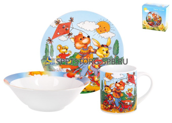 Набор детский 3 пред. Веселые зверята, п/уп     (1)     TSET3K