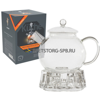 Чайник заварочный на подставке AROMA 1000 мл (боросиликатное стекло, фильтр из нерж.стали)   (1)     008245