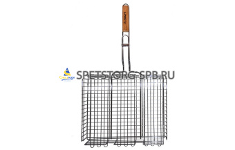 Решетка для гриля глубокая 40*30*7см с дерев.ручкой /Kamille™     (18)     0706