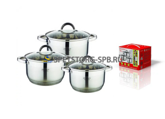 Н-р посуды 6пр. (4л;5.3л; 6.7л) с кр., нерж., комбинир.полировка снаружи, шкала литража     (1)     Z-50626