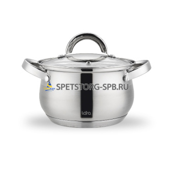 Кастрюля 2,1л LARA СИМФОНИЯ нерж. 16*10,5см, 5-ти сл.индукционное капс.дно, все типы плит  (1) (6) LR02-460