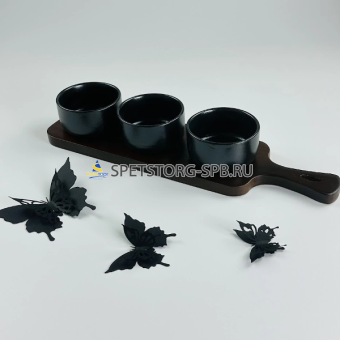 Н-р салатников 3шт на дерев. подставке 33*9*5см BLACKWOOD фрф п/у    (24)   234-047