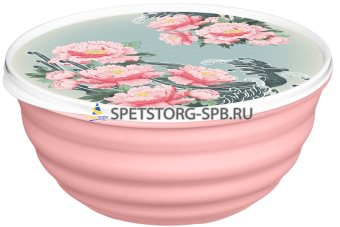 Миска "Latina" 1,1л с крышкой с декором "Сад пионов" (розовый) (12 )