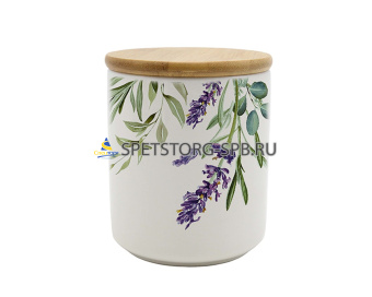 Банка PRIMA COLLECTION Лаванда и Эвкалипт с бамбуковой крышкой 600 мл     (36)     PC72LE600/ HC3355D-F04