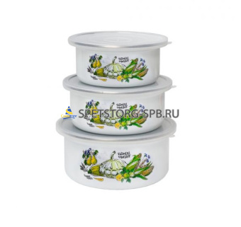 Набор контейнеров ( 4 ) "Фермерская лавка" (конт.круглый1л,1,5л,2л)  нерж.обод. пласт.крышка   (1)     8-078/4