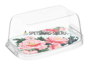 Масленка "Bergamo" с декором "Сад пионов" (бесцветный) (16 )