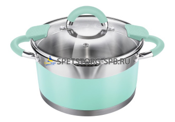 Кастрюля 2,4л LARA MINT нерж., капс.индукц. дно, носик, крышка с бортом 18*10см    (1)     LR02-541