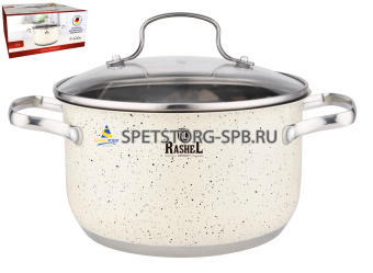 Кастрюля "Стефани" 6,0л нерж. сталь со стекл. кр., 24х13,5см, цвет: кремовый гранит, ИНДУКЦИЯ   R-600в