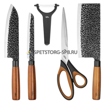 Набор ножей 5пр. LARA (топорик + 2 ножа + овощечистка + ножницы), нерж., п/уп     (1)     LR05-11