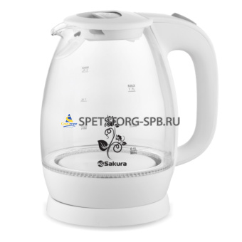 Чайник электр. 1,7л 2200Вт, стеклянный корпус, диск., подсветка, цвет белый     (1)     SA-2715W