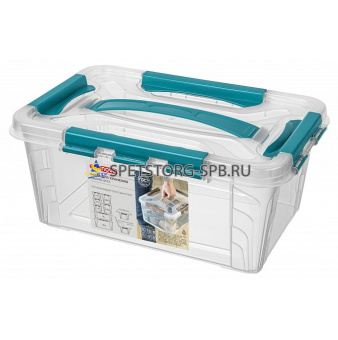 Ящик для хранения универсальный "GRAND BOX" 4,2л, с замками и ручкой 290*190*124мм, голубой     (12)     32001