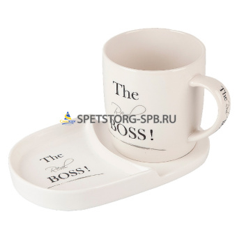 Кружка 380мл с блюдцем "THE REAL BOSS" фарфор, подарочная упаковка    440013
