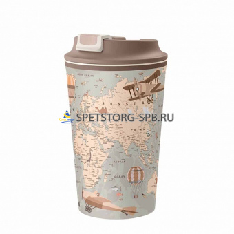 Термостакан 0,35 л с клапаном и декором "Карта/Солнце"   (6)    32822