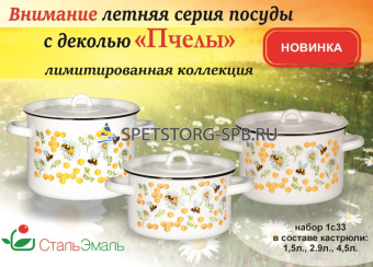 Набор № 33  "ПЧЕЛЫ" (кастр. цил. 1,5л; 3л; 4,5л)   белосн.  (1) (45)     1с33