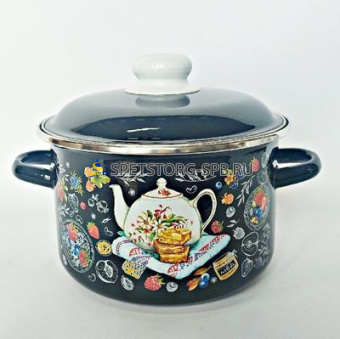 Кастрюля 2,0 л с рис. Десерт к чаю цил. черн.с  обод.     (1)     1RD161M