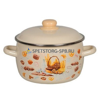 Кастрюля 3,0 л с рис. "ХЛЕБ"  сф. слон.кость .с  обод. стекл, крышка    (1)    1RC181S