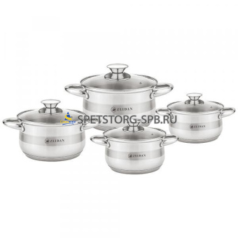 Н-р посуды 8пр. 5,7 л (d 24 см), 3,4 л (d 20 см),  2,5 л (d 18 см), 1,7 л (d 16 см), крышки стекло    (1)   Z-50824 