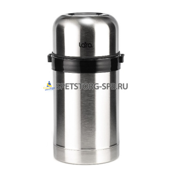Термос 750мл LARA нерж, ШИРОКАЯ ГОРЛОВИНА, КЛАПАН, ремешок, 2-е стенки, крышка-чашка    LR04-51